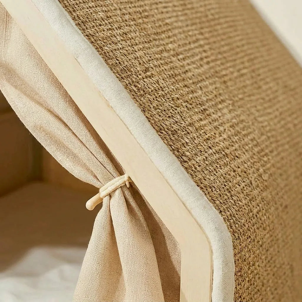 Sisal roof weave and linen trim detail