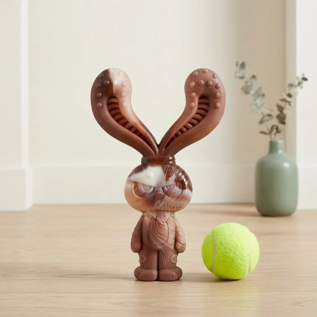 Bunny chew size reference beside a tennis ball