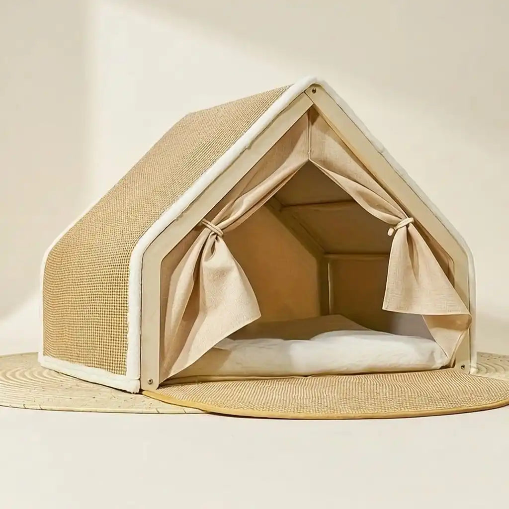 Sisal-roof A-frame cat tent
