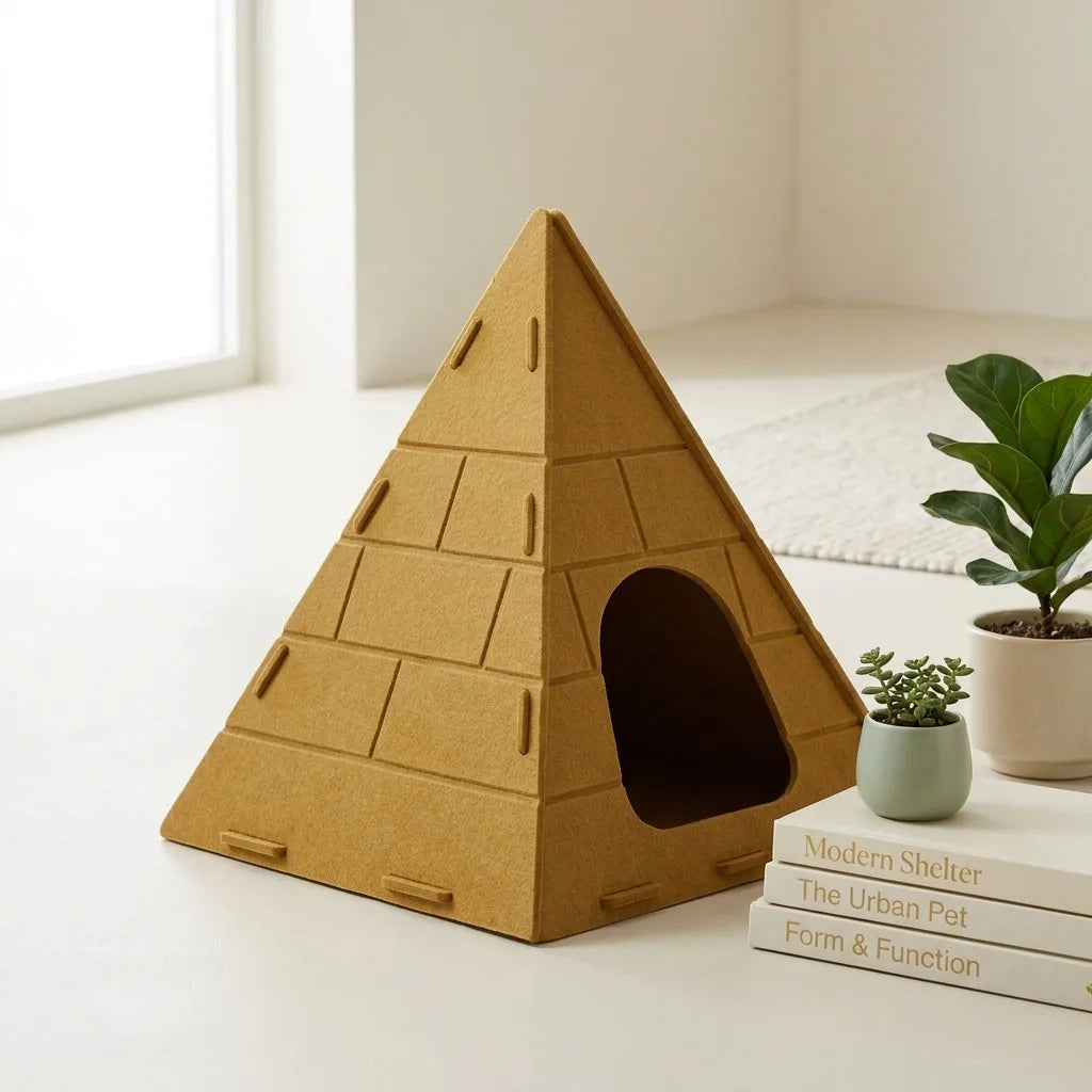 Pyramid cave size reference with plant and books