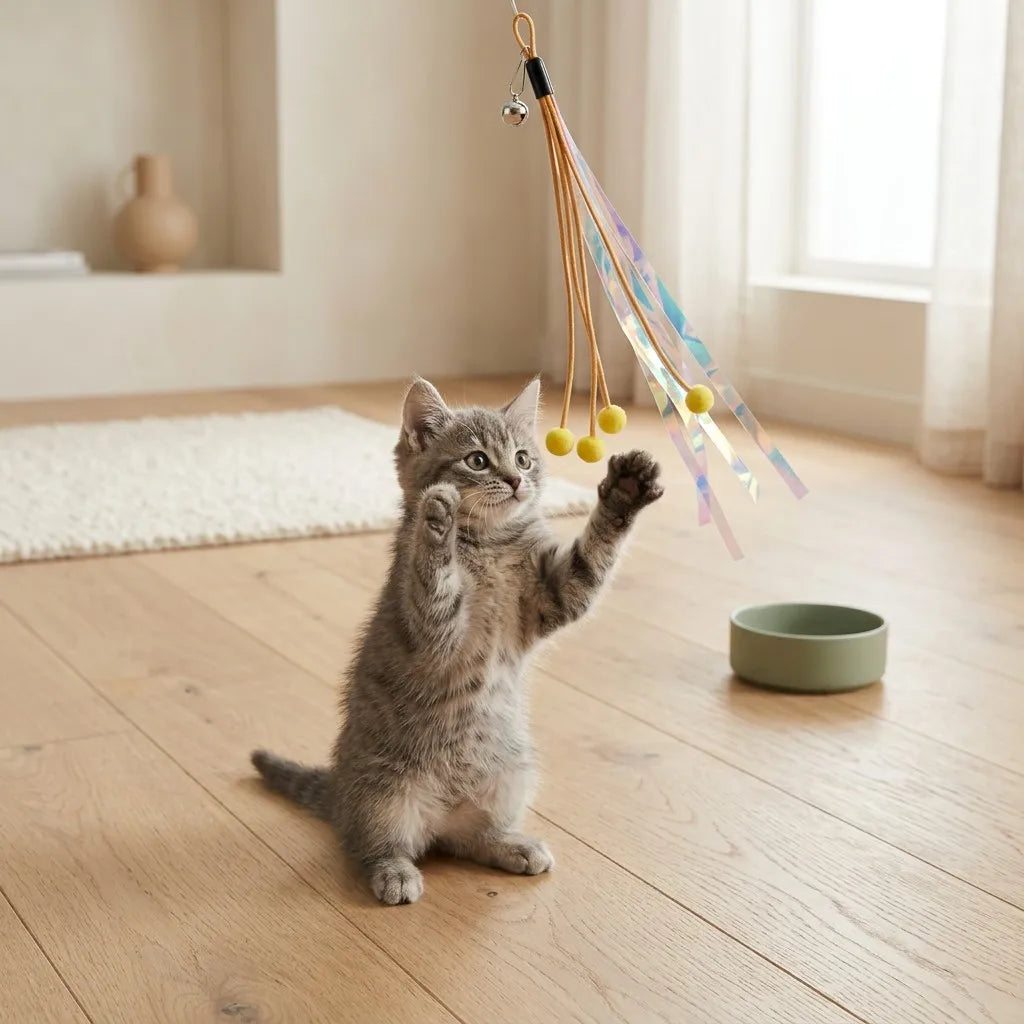 Kitten swatting the teaser refills