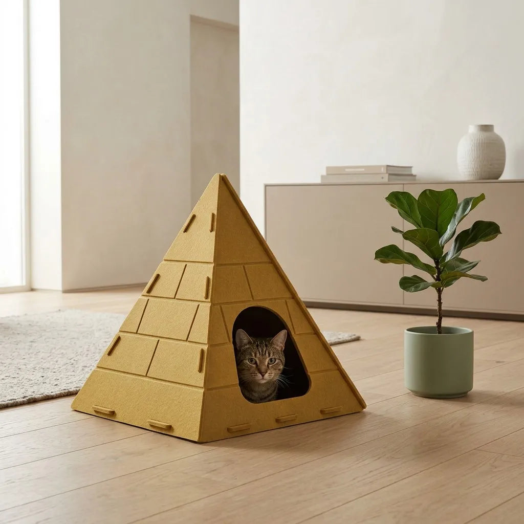 Cat peeking from the pyramid arch door