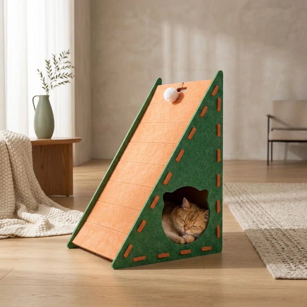 Cat resting in the den opening