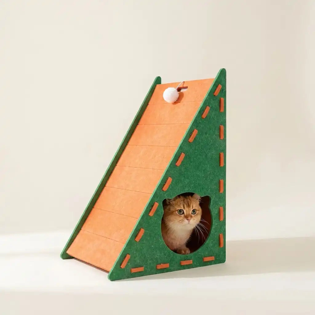 Triangular felt cat scratcher and bed